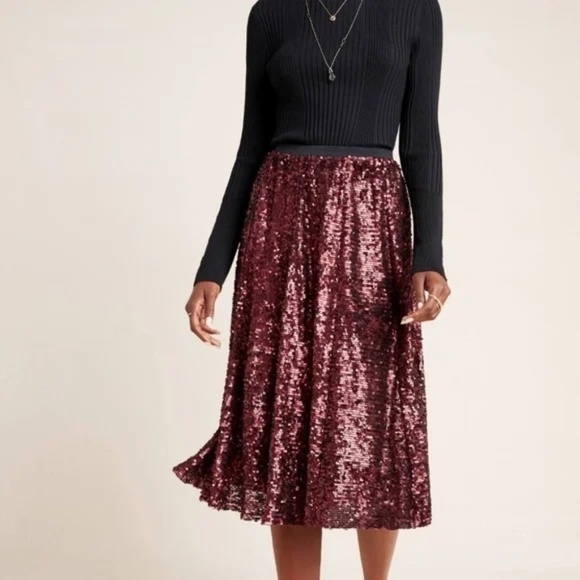 Anthropologie Maeve Orleans Red Sequin Skirt, Size Medium - Picture 1 of 12